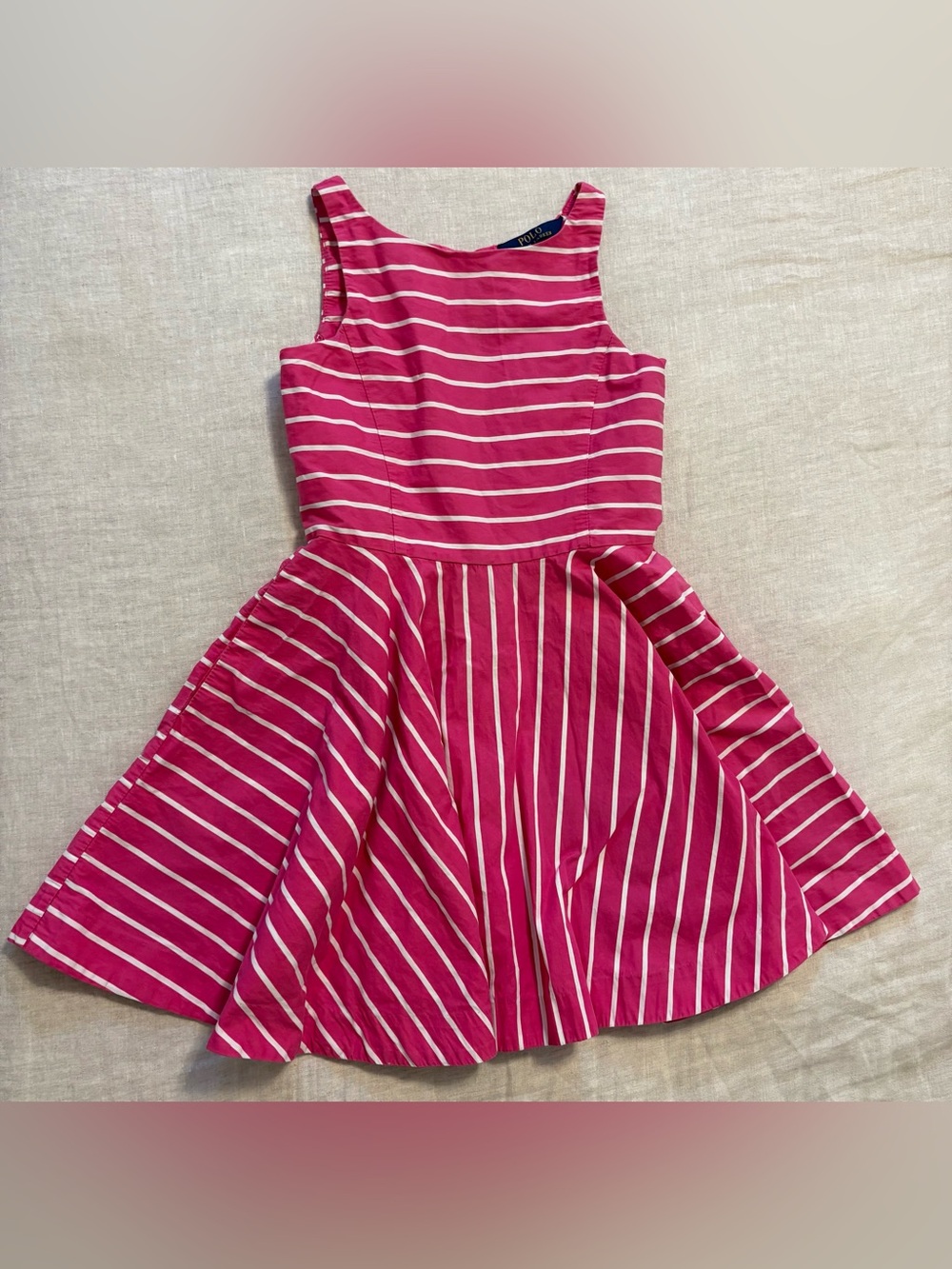Polo Ralph Lauren Girls Pink White Striped Sleeveless Fit & Flare Dress